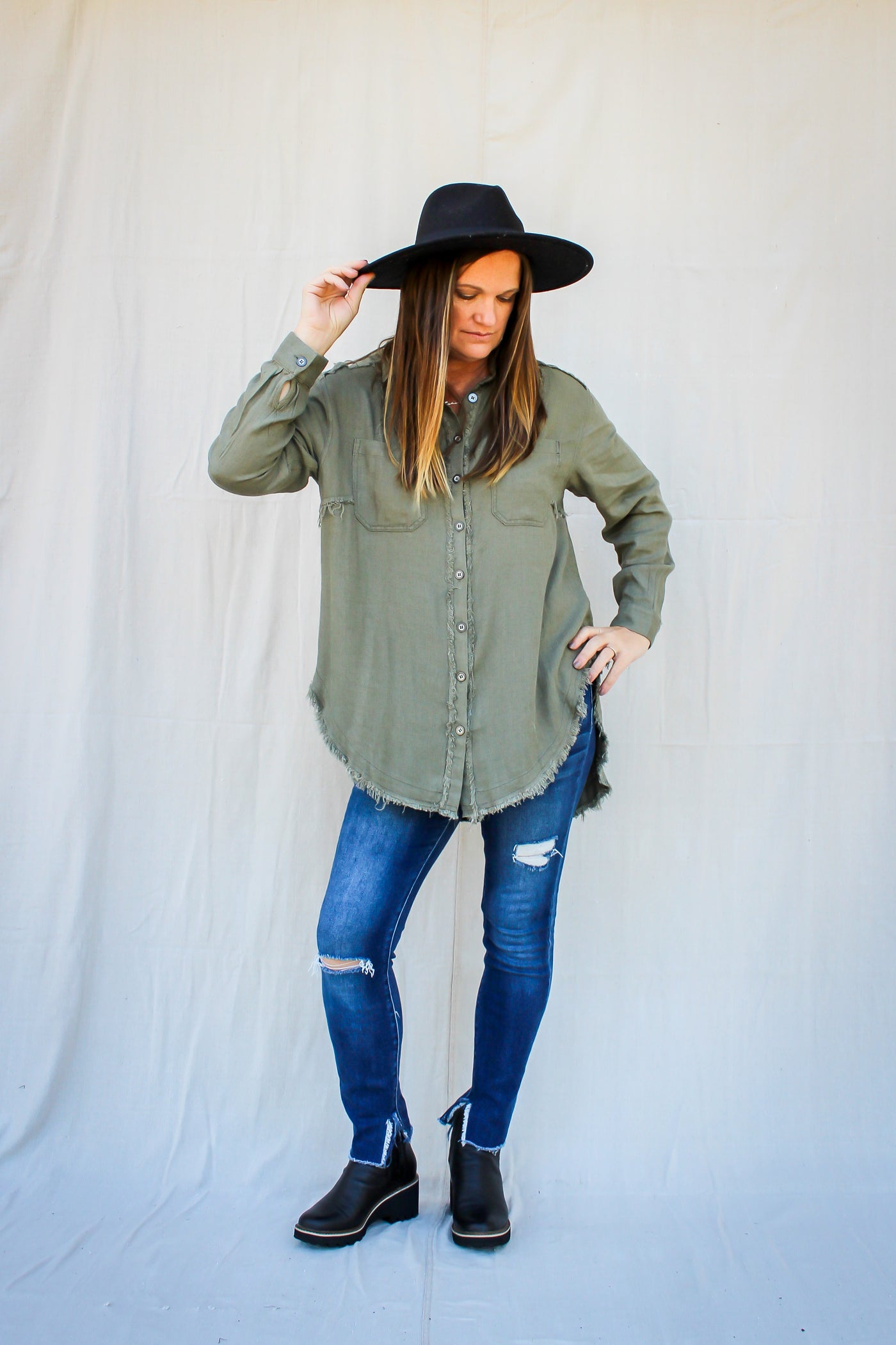 Carried Away Twill Woven Loose Fit Top