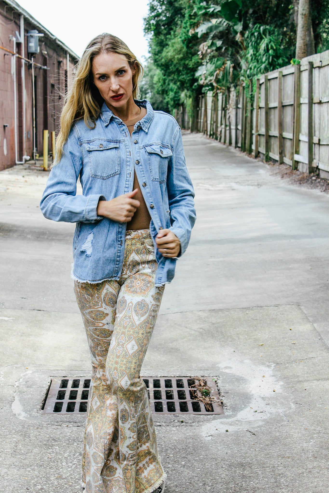 Simple As That Distressed Cotton Denim Shacket