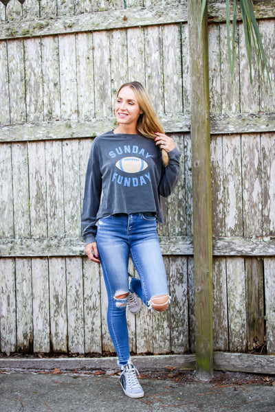 Sunday Funday Longsleeve  Cropped Graphic Tee {Refined Canvas}