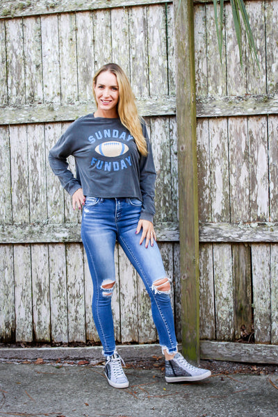 Sunday Funday Longsleeve  Cropped Graphic Tee {Refined Canvas}