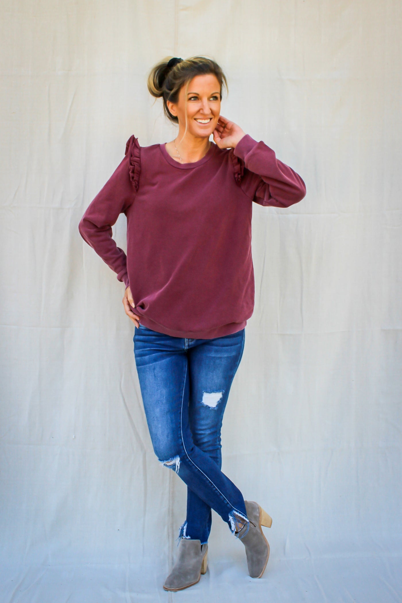 Love The One Your With Ruffle Sleeve Pullover