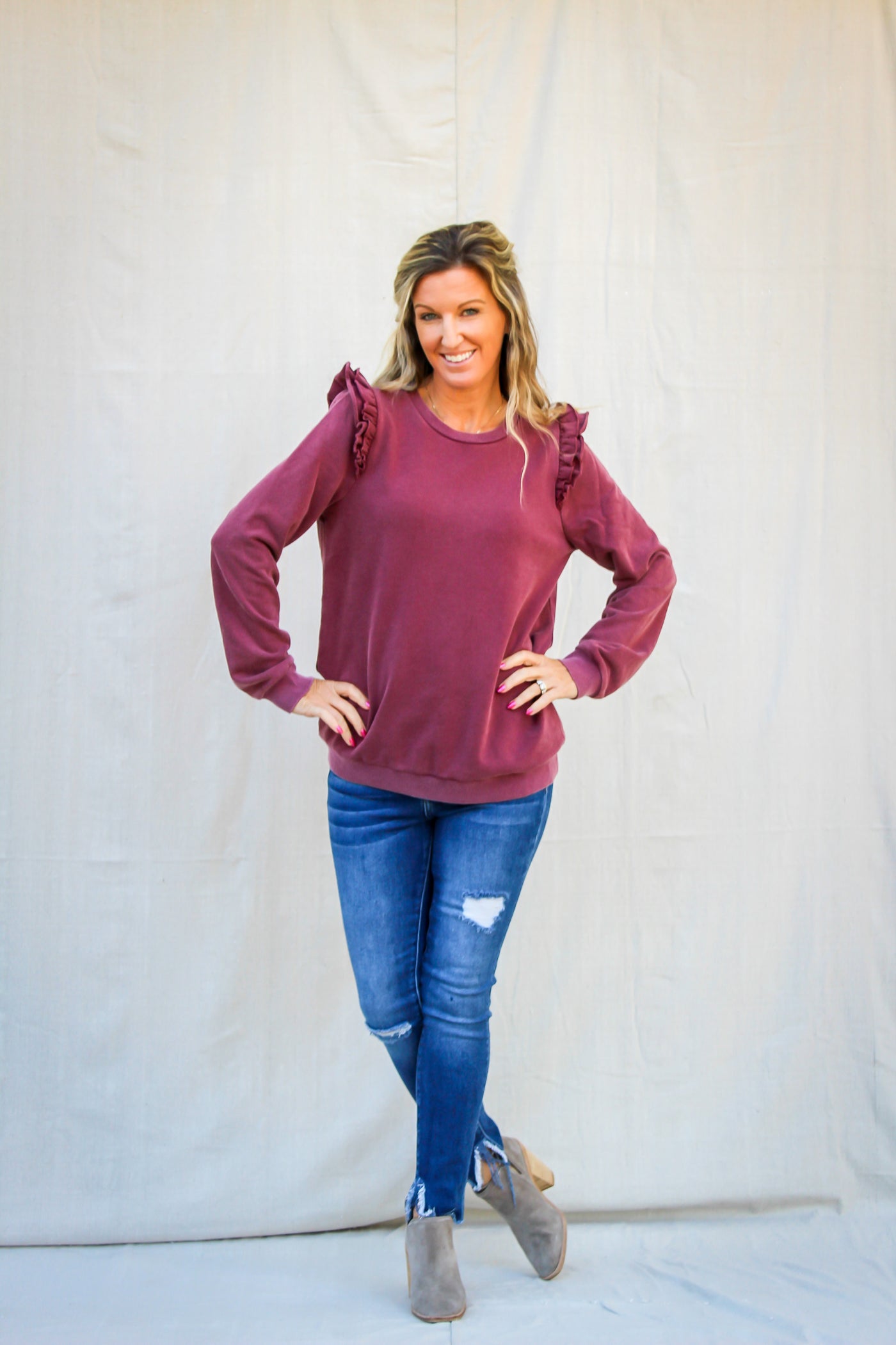 Love The One Your With Ruffle Sleeve Pullover