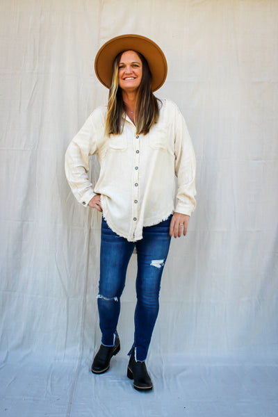 Carried Away Twill Woven Loose Fit Top