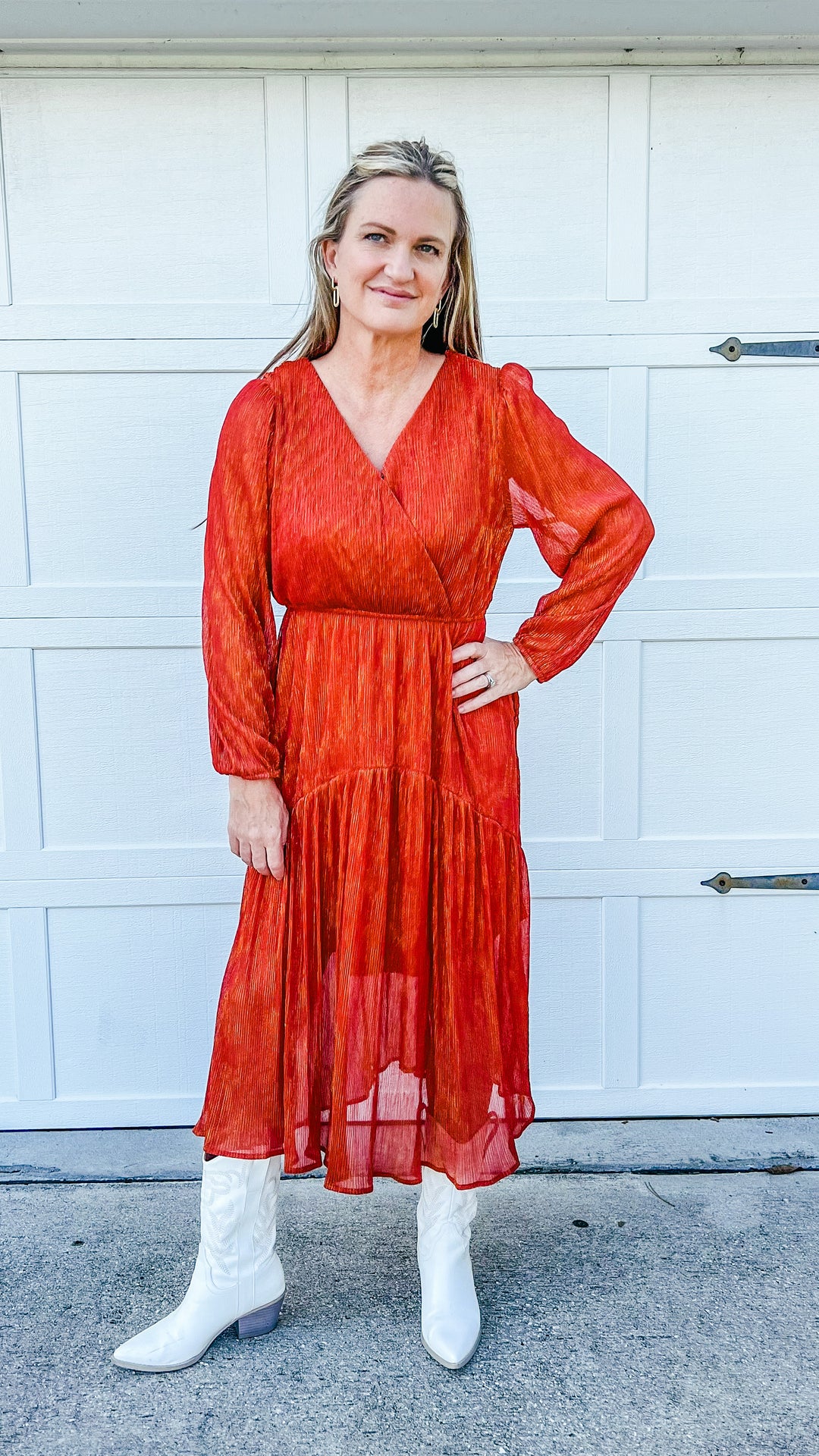 long sleeve surplice dress Going Somewhere Lurex Ribbed Long Sleeve Surplice Dress Rust Large