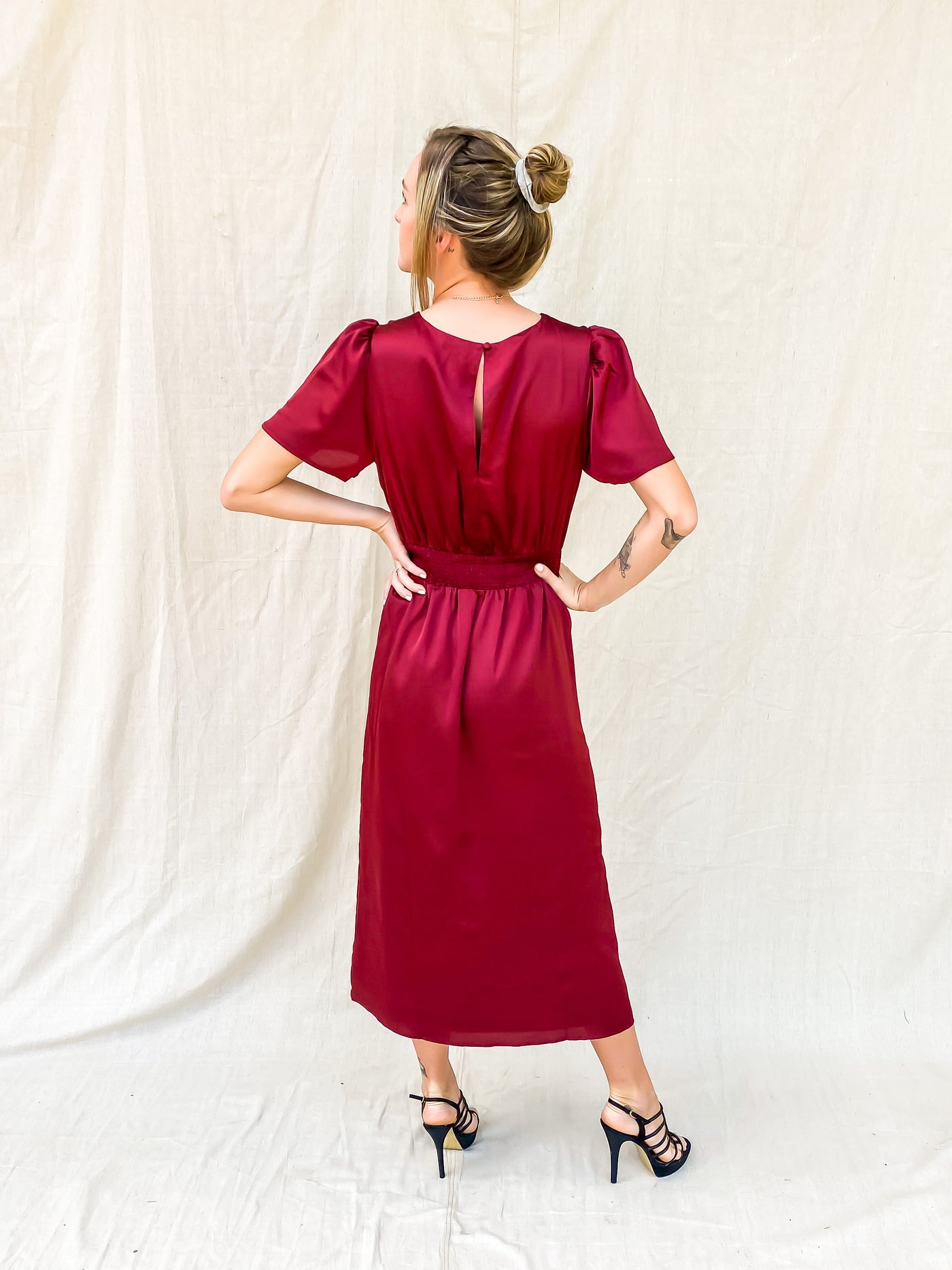 One and Only Satin Bloom Midi Dress