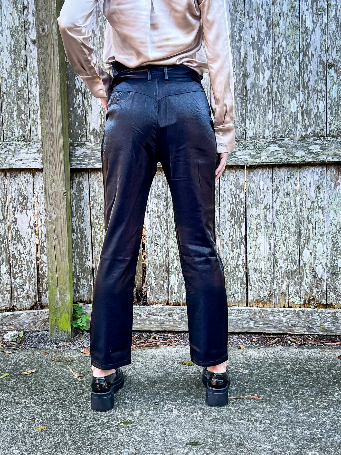 Tell Me What You Want Black Metallic Shimmer Paperbag Waist Pants