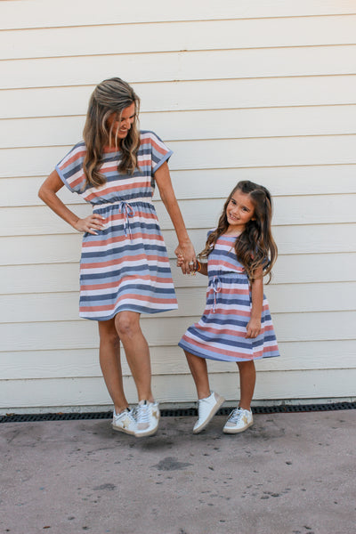 Womens Stripe Terry Tie Waist Mini Dress