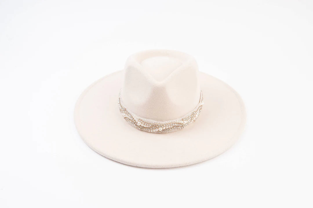 SUTTON PEARL & LACE BAND RANCHER HAT - BONE {LUCCA COUTURE}