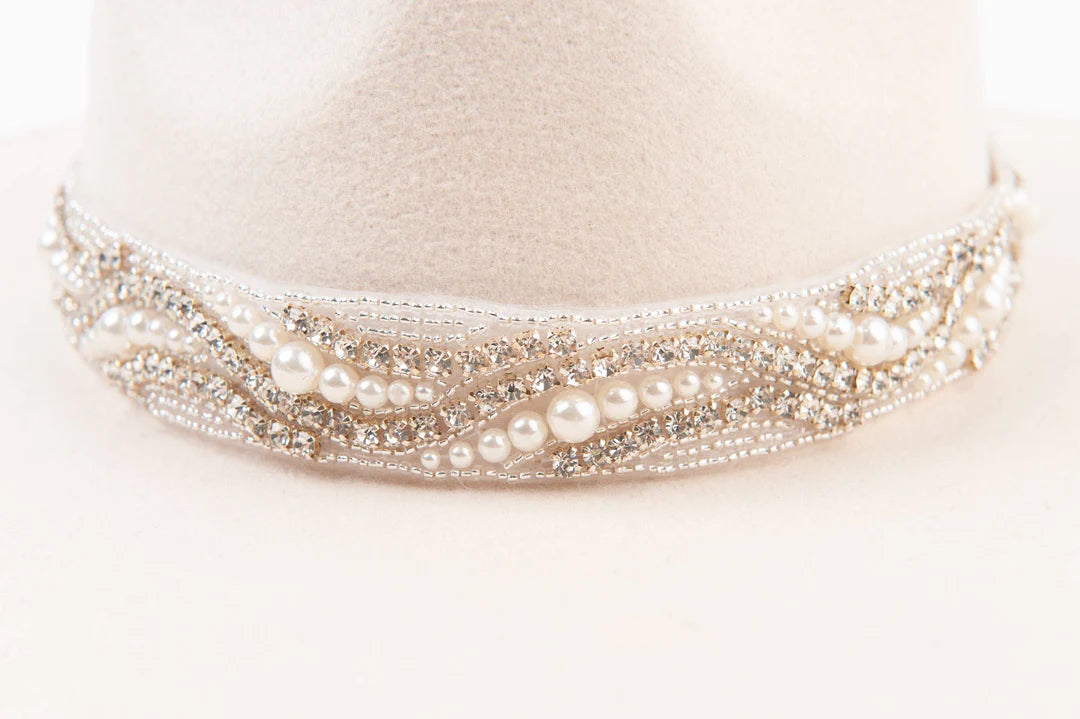 SUTTON PEARL & LACE BAND RANCHER HAT - BONE {LUCCA COUTURE}